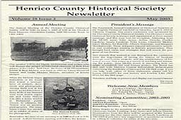 Sample Cover of a Henrico County Historical Society Newsletter