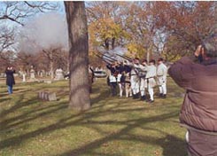 Artillery salute by Revolutionary War Reenactors at dedication of Rosehill Cemetery (Chicago, Illinois) gravesite of William Duvol, Henrico Confederate Solder.