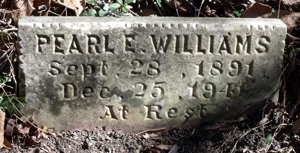The object of a two year search - the gravestone of Mrs. Pearl E. Williams.
