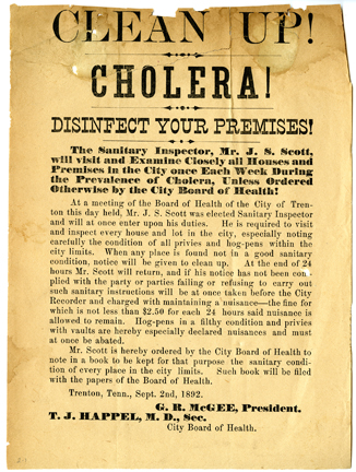 Cholera notice from 1892.