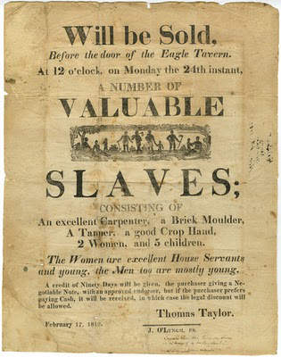 Notice of a sale of African-Americans sold as slaves in 1810.