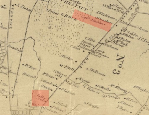 The  Smith 1853 Map of Henrico marks Captain John Goddin's property at top and public livestock scales at bottom.