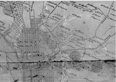 Cocoonery locations on 1854 survey map.