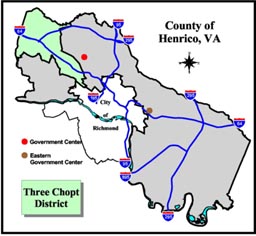 Three Chopt District Map, Henrico County, Virginia.