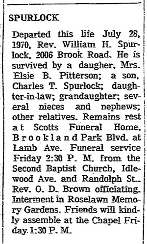 Obituary - Reverend William H. Spurlock - Founder of Fair Oaks.
