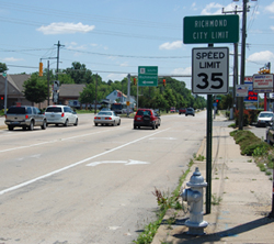 The dividing line between the City of Richmond and Henrico County is just north of the intersection of Brook Road and Azalea Avenue.