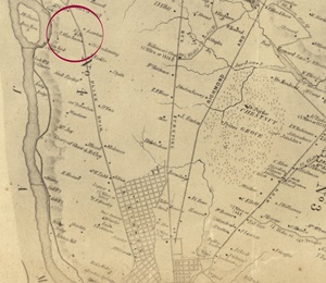 Circled on the 1864 Smith map of Henrico County is the location of Patterson's home in the Plank Road four miles from Richmond.