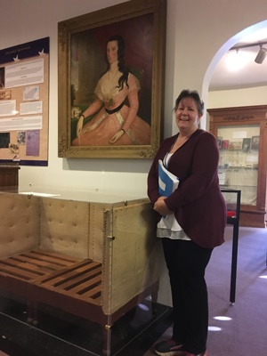 Bethany Sullivan and the Payne Limner painting of Ann Spotswood Payne.