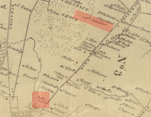 The  Smith 1853 Map of Henrico marks Captain John Goddin's property at top and public livestock scales at bottom.