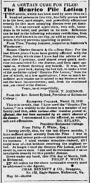 Ad for Henrico Pile Lotion.