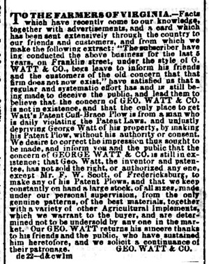 Ad about violation of patent from Daily Dispatch.