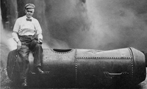 Bobby Leach with his steel barrel.
