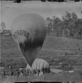 Hot air balloon Intrepid being inflated.