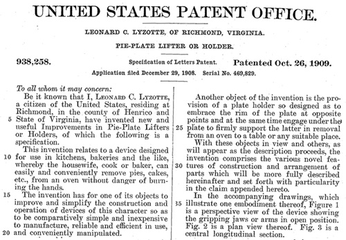 Pie pan patent.