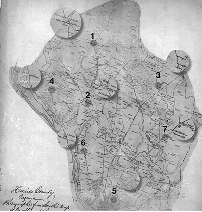 Map showing upper Henrico tavern locations.