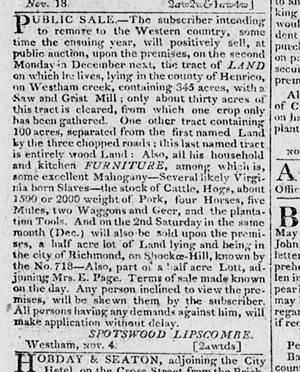 1808 public auction announcement.