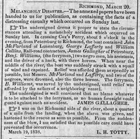 Ferry accident, 1838.
