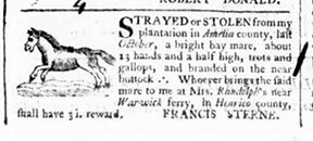Notice of lost mare, 1766.